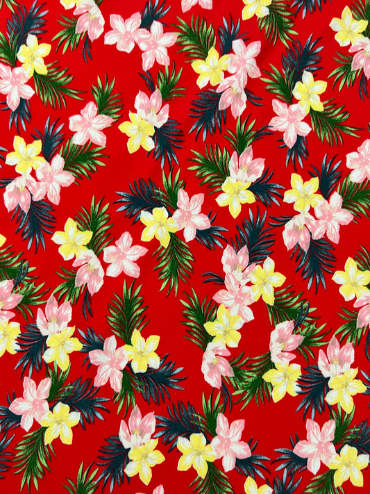 Jersey Red Floral Fabric | Red Floral Fabric | Walthamstow Fabrics