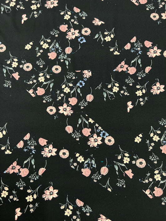 Jersey Floral Fabric | Jersey Black Floral Fabric | Walthamstow Fabrics
