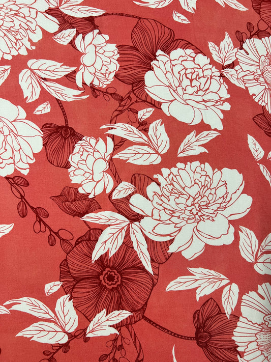 Twill Pink Floral | Vintage Floral Pink Fabric | Walthamstow Fabrics