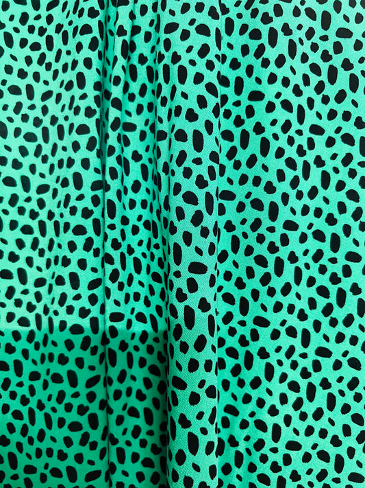 Green Dalmatian Fabric | Viscose Green Dalmatian | Walthamstow Fabrics