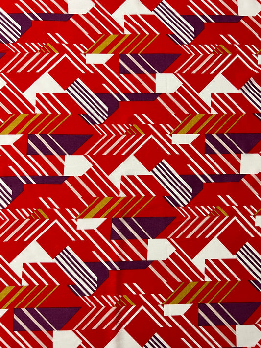 Red Geometric Fabrics | Challis Red Geometric | Walthamstow Fabrics