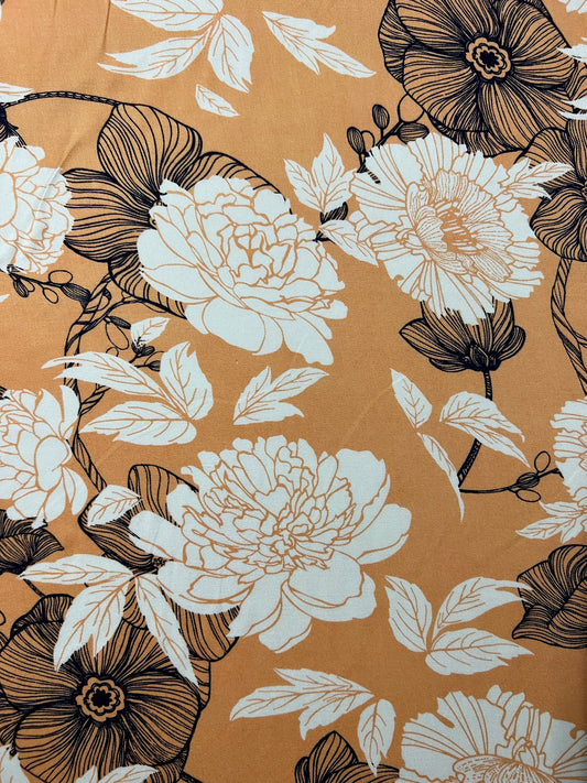 Twill Peach Floral | White Floral Peach Fabrics | Walthamstow Fabrics
